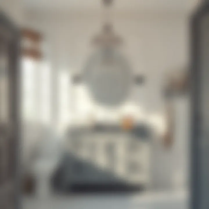 Beautifully organized bathroom featuring a gray vanity