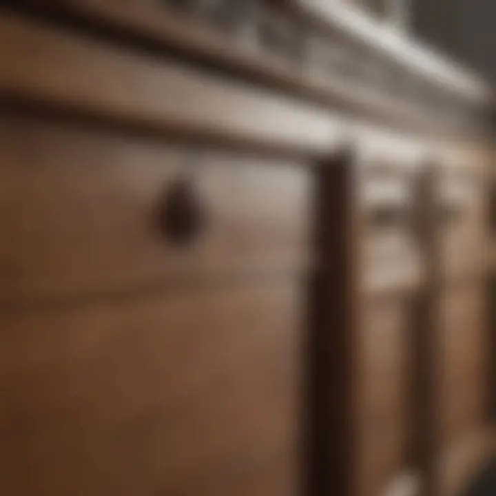 Close-up of natural wood finish on a bathroom cabinet