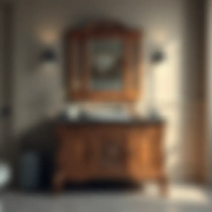 Classic wooden bathroom vanity with vintage elements