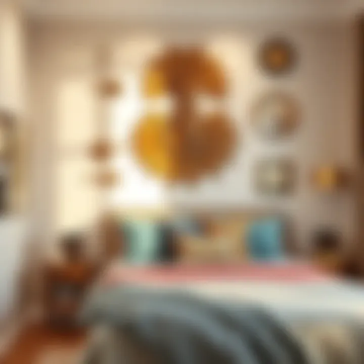 Unique wall art enhancing a bedroom ambiance