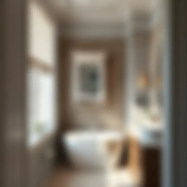 Trendy bathroom featuring a stylish low profile wall cabinet