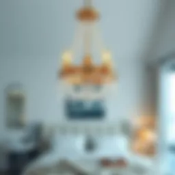 Elegant mini chandelier with crystals enhancing a modern bedroom