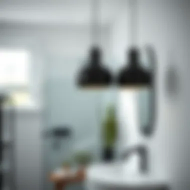 Sleek black pendant lights in a modern bathroom setting