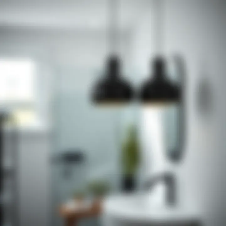 Sleek black pendant lights in a modern bathroom setting