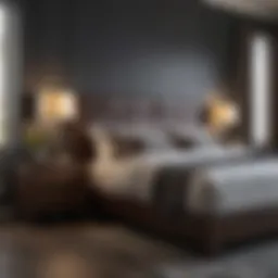 Elegant modern dark wood bedroom set showcasing sleek lines and rich texture