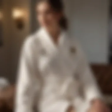 Luxurious monogrammed bathrobe displayed on a plush bench