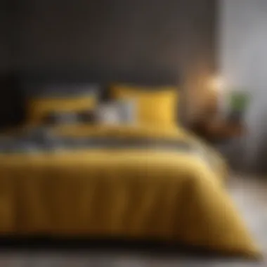 Stylish mustard yellow bedding on a modern bed