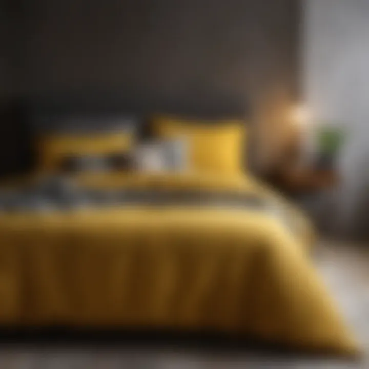 Stylish mustard yellow bedding on a modern bed