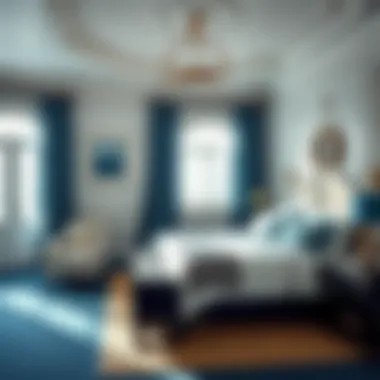 Calm color palette of blues and whites in a nautical bedroom