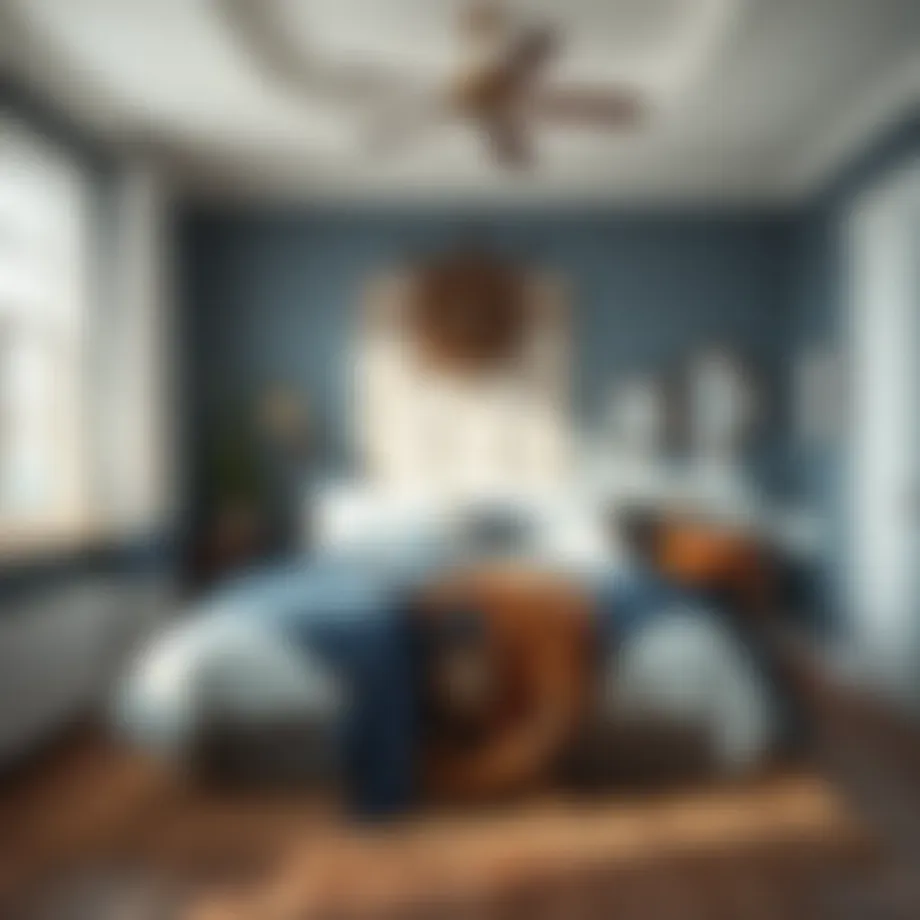 Cozy nautical-themed bedroom with a ship wheel decor