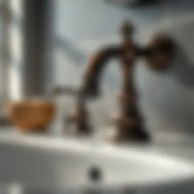 Close-Up of Oil Rubbed Bronze Finish Close-up view of oil rubbed bronze bathroom sink stopper highlighting its finish.