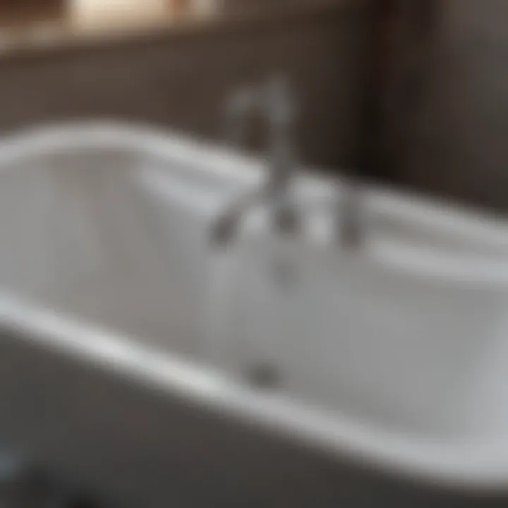 Detailed view of bathtub fixtures and accessories