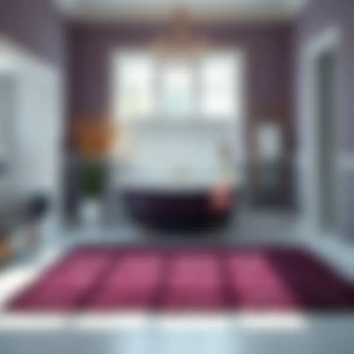 Contemporary plum accent rug in a chic bathroom setting