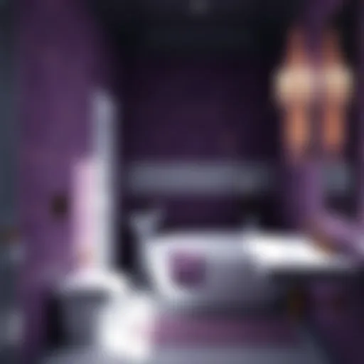 Elegant purple and grey bathroom showcasing stylish fixtures