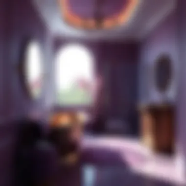 Luxurious bathroom featuring purple accents and grey walls