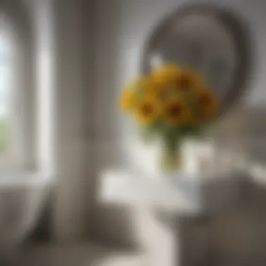 Bright sunflower arrangement in a luxurious bathroom setting