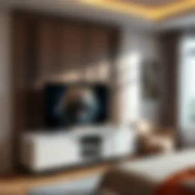 Tech integration in a tall bedroom TV stand setup