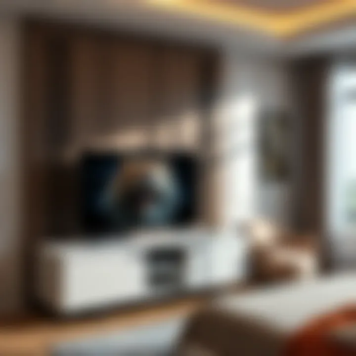 Tech integration in a tall bedroom TV stand setup