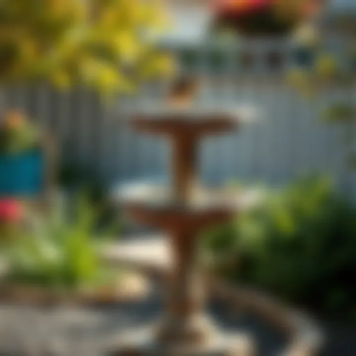 Seasonal bird bath placement in a garden