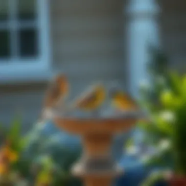 Various bird species enjoying a bird bath