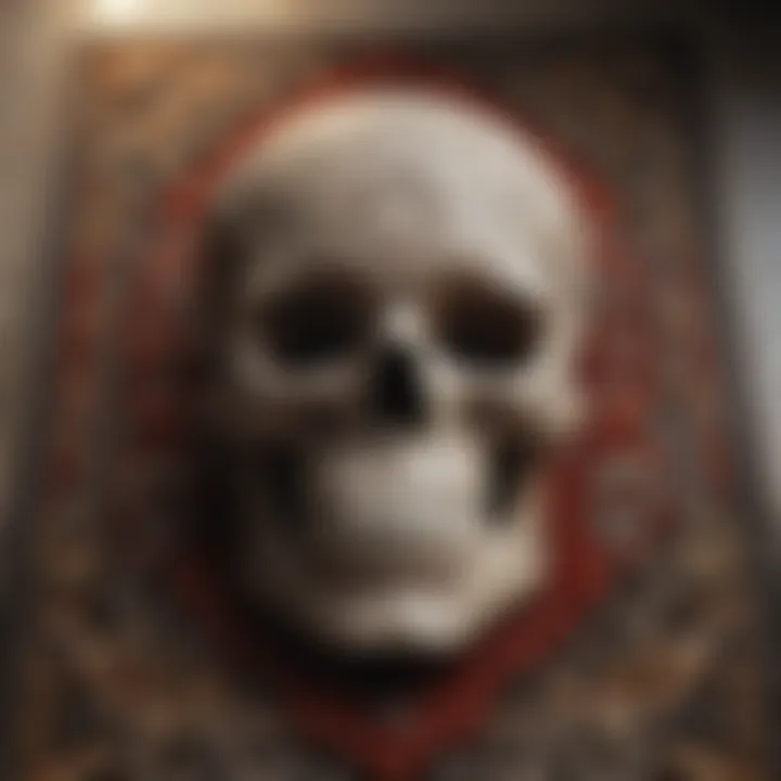 Close-up of the intricate design of a skull bathroom rug