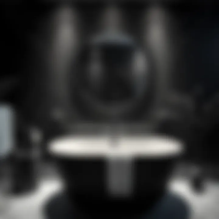 Modern black-themed bathroom showcasing artful accessories