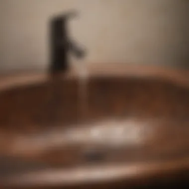 Close-up view of the intricate textures on an oil rubbed bronze sink.