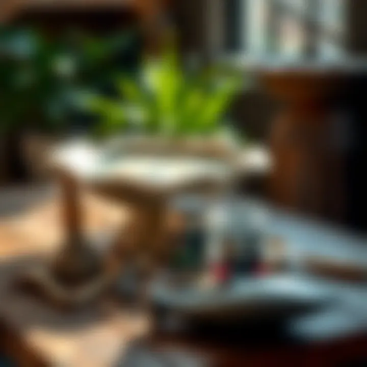 Maintenance tools for bird baths displayed on a wooden table