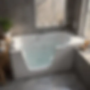 Close-up view of safety features in a walk-in bathtub