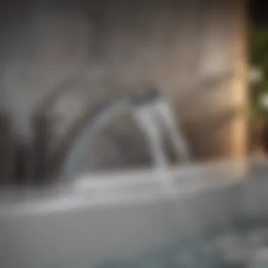 A close-up view illustrating the smooth water flow from a waterfall bath faucet.