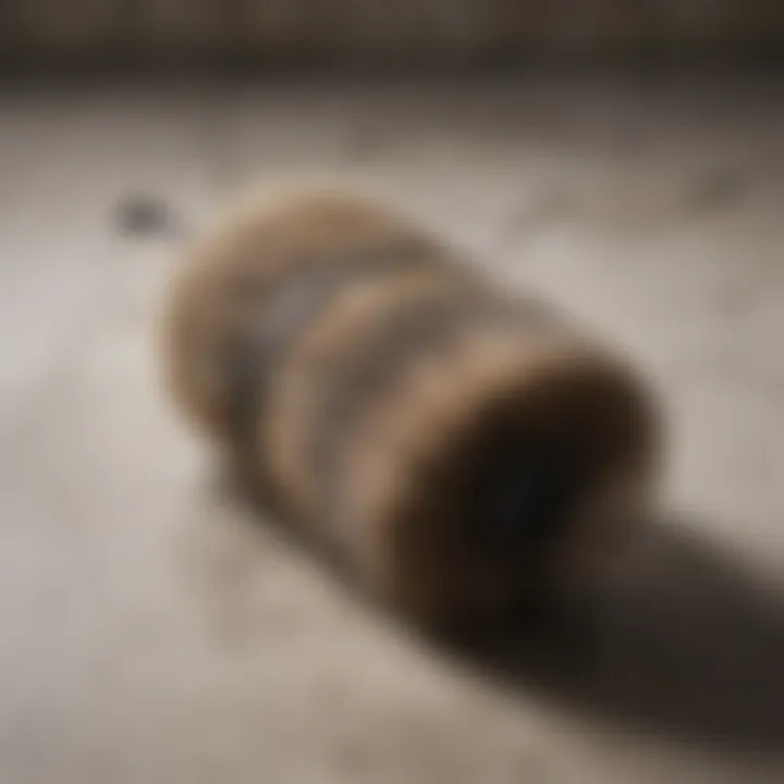 Close-up of power brush bristles on tiles