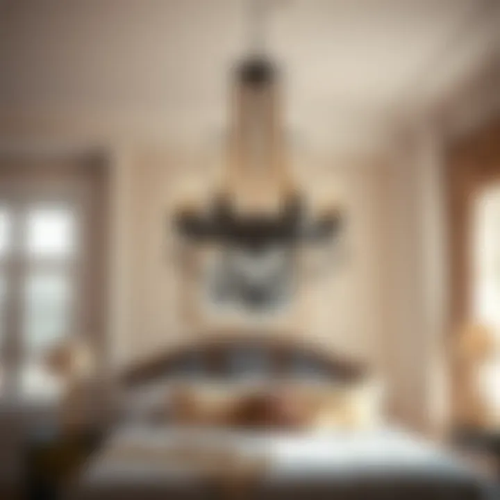 An elegant vintage chandelier complementing a cozy bedroom