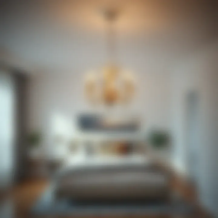 A minimalist chandelier adding sophistication to a minimalist bedroom