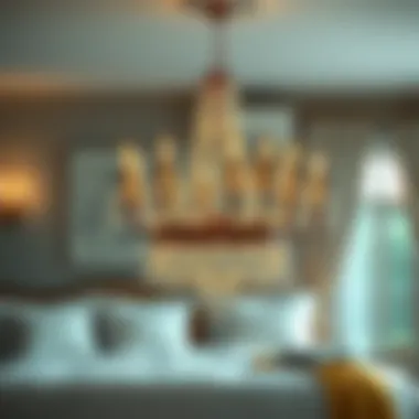 A sparkling chandelier creating a romantic ambiance in the bedroom