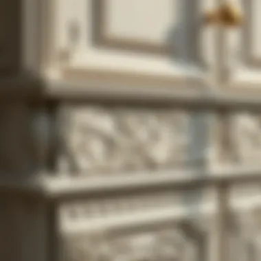 Close-up of decorative details on a Victorian-style bathroom cabinet.