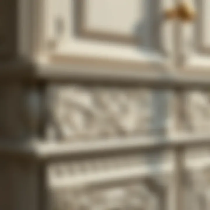 Close-up of decorative details on a Victorian-style bathroom cabinet.