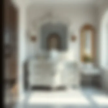 Modern bathroom featuring a white Victorian vanity as a statement piece.