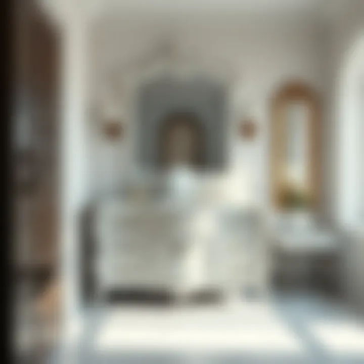 Modern bathroom featuring a white Victorian vanity as a statement piece.