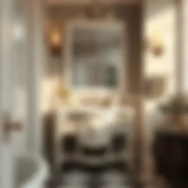 Elegant white Victorian vanity paired with vintage fixtures and accessories.