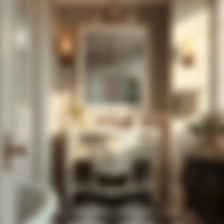 Elegant white Victorian vanity paired with vintage fixtures and accessories.