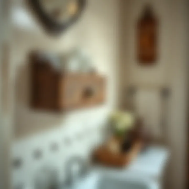 Rustic Charm with Wooden Holders Rustic wooden Kleenex holder adding charm to a vintage bathroom