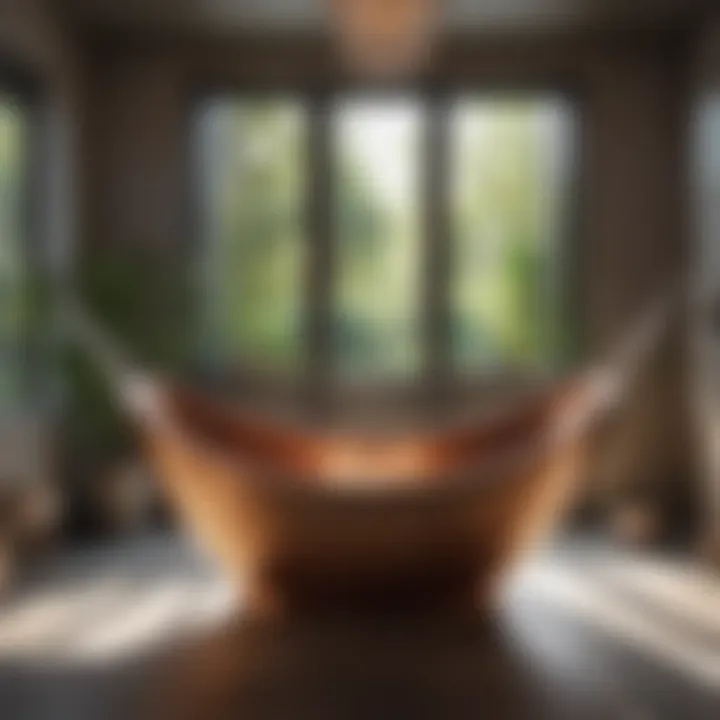 Close-up of unique hammock bathtub design features