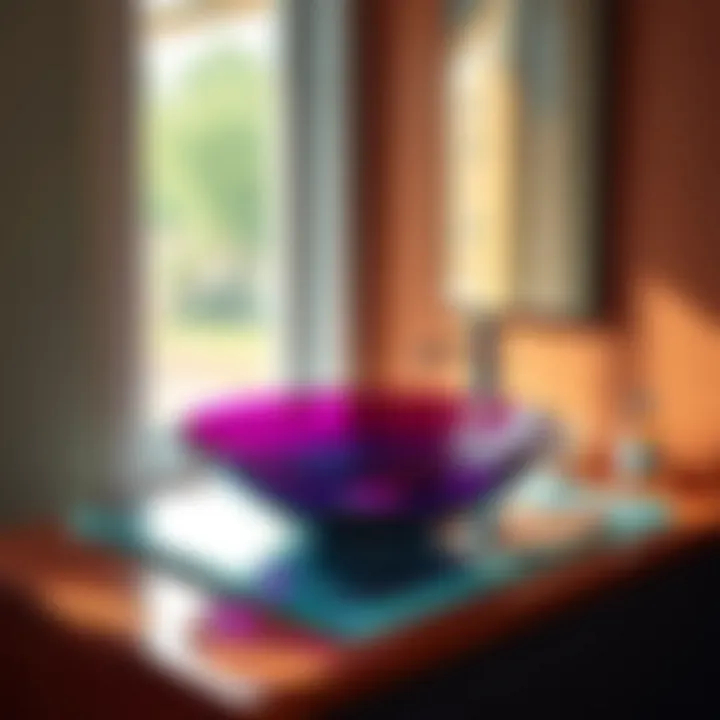 Vibrant glass bathroom sink top adding a pop of color