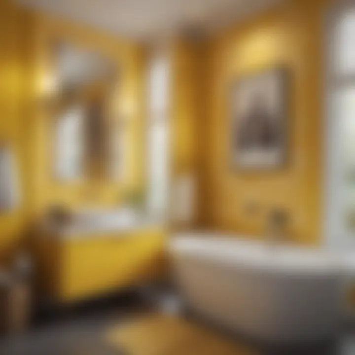 A vibrant bathroom showcasing a bold yellow and white combination.
