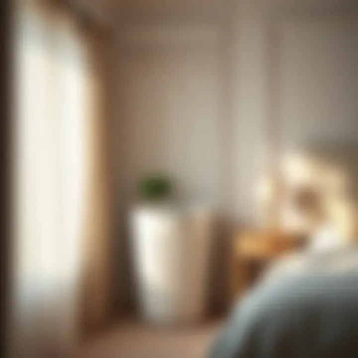 Stylish tall white laundry basket arranged in a chic bedroom decor