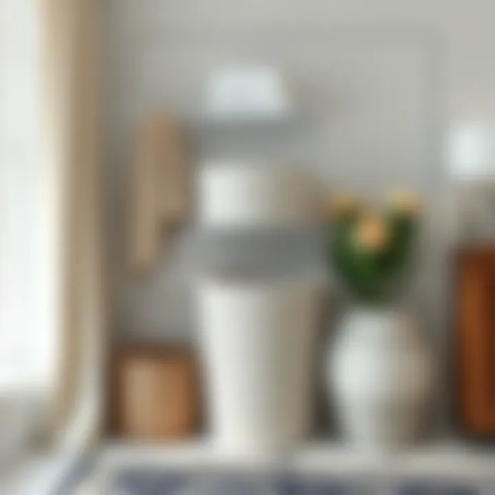 Innovative use of tall white laundry basket as a decorative storage solution