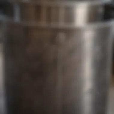 Close-up of the finish and texture of a round metal laundry hamper