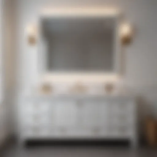 Elegant white bathroom vanity with a mirror reflecting soft light