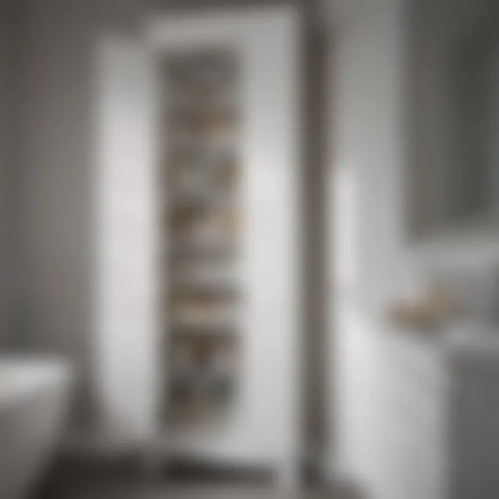 Interior view of a tall white bathroom cabinet with organized storage