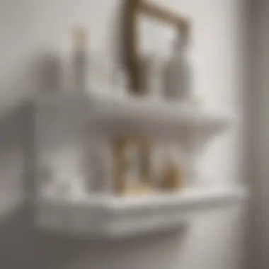 Elegant white bathroom shelf displaying decorative items